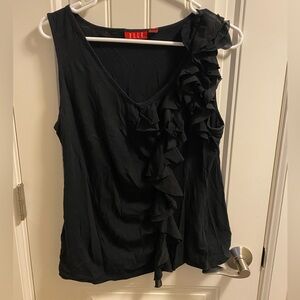 Elle L Top Black Side Ruffle Blouse Sleeveless Shirt Large Lg